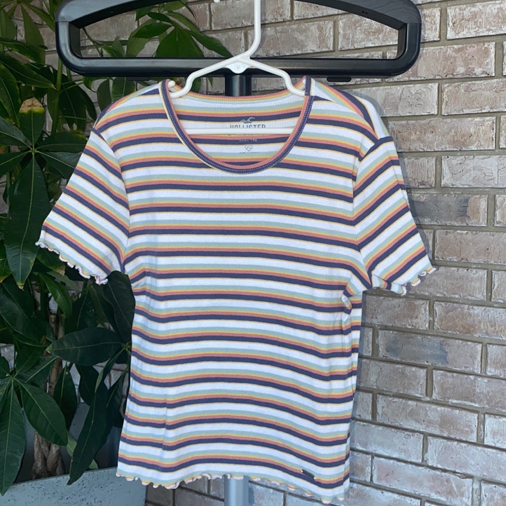 👧🏻👚 Girls lettuce edging striped t-shirt
